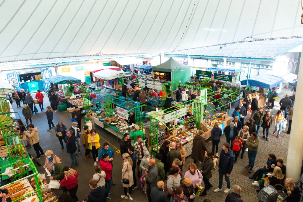 Aerial shot of people shopping at The Milk Market in Limerick