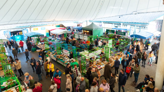 Aerial shot of people shopping at The Milk Market in Limerick